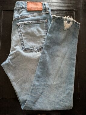 MOUSSY Vintage Light Blue Distressed Slim Straight Leg Jeans